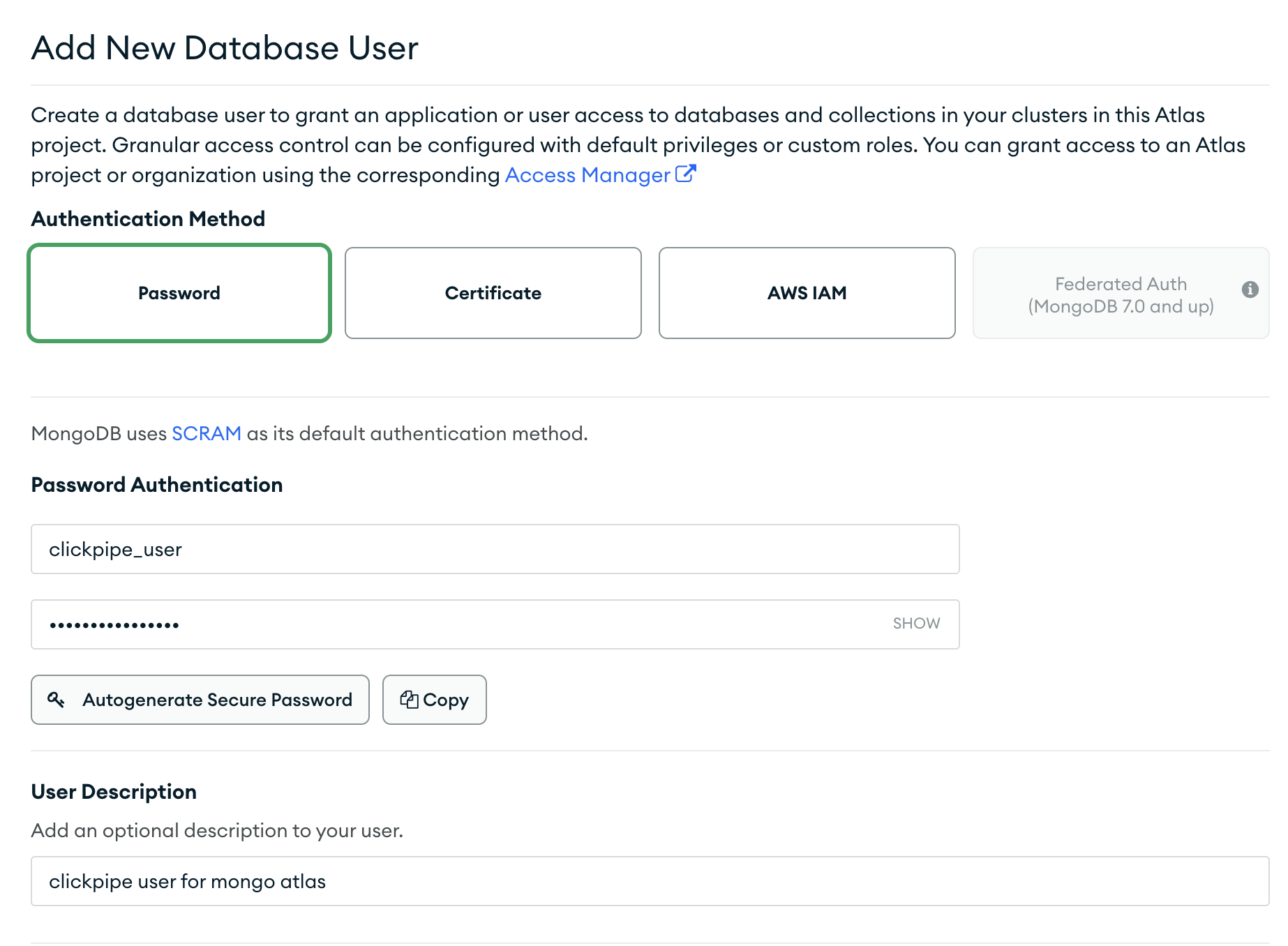 Добавление пользователя базы данных